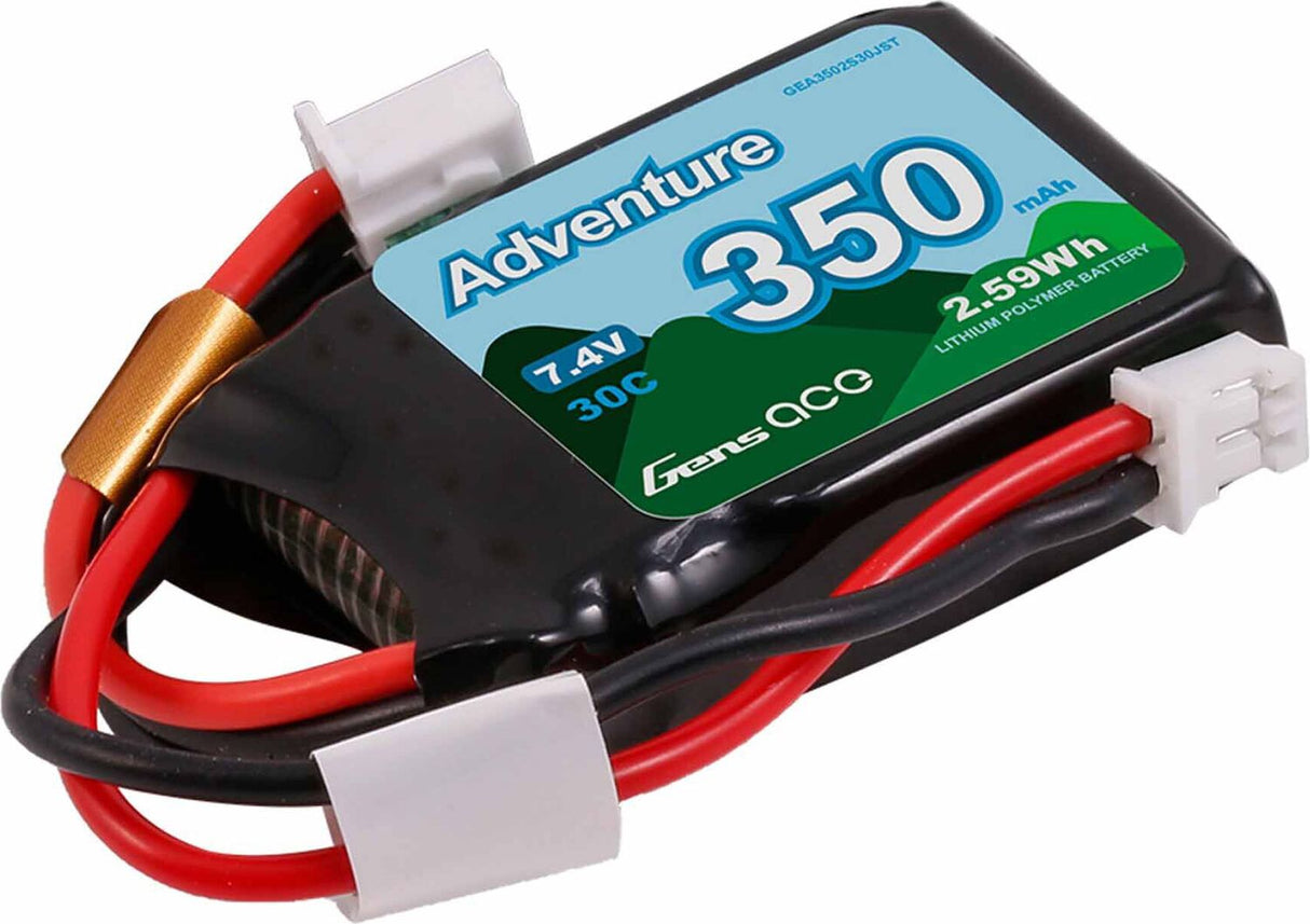 7.4V 350mAh 2S 30C LiPo Battery: JST