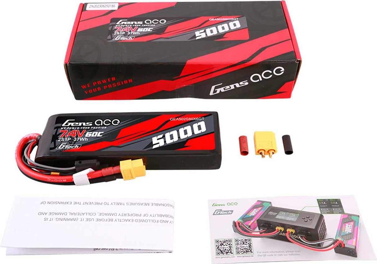 7.4V 5000mAh 2S 60C G-Tech LiPo Battery: XT60