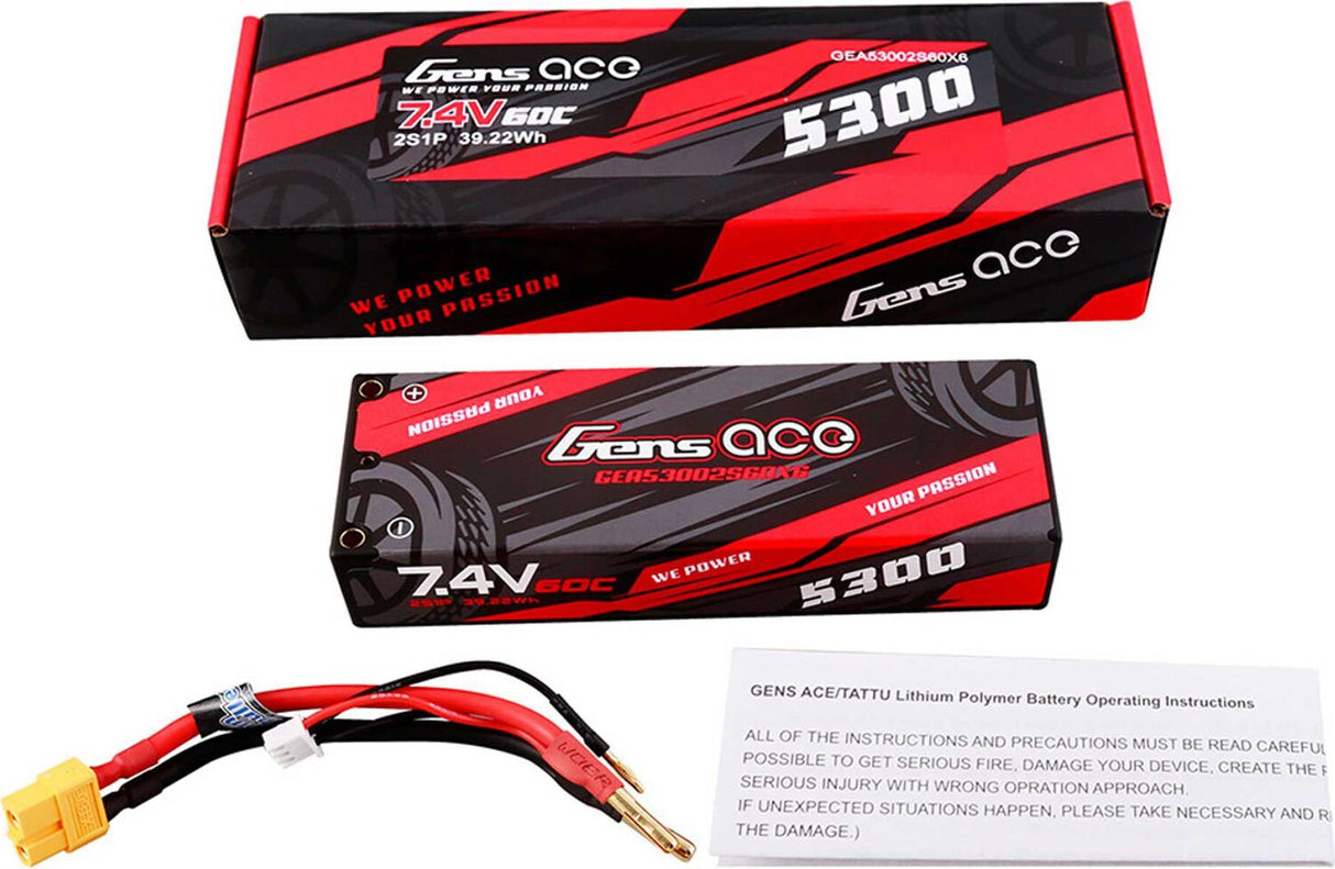 7.4V 5300mAh 2S 60C Hardcase Lipo Battery: XT60