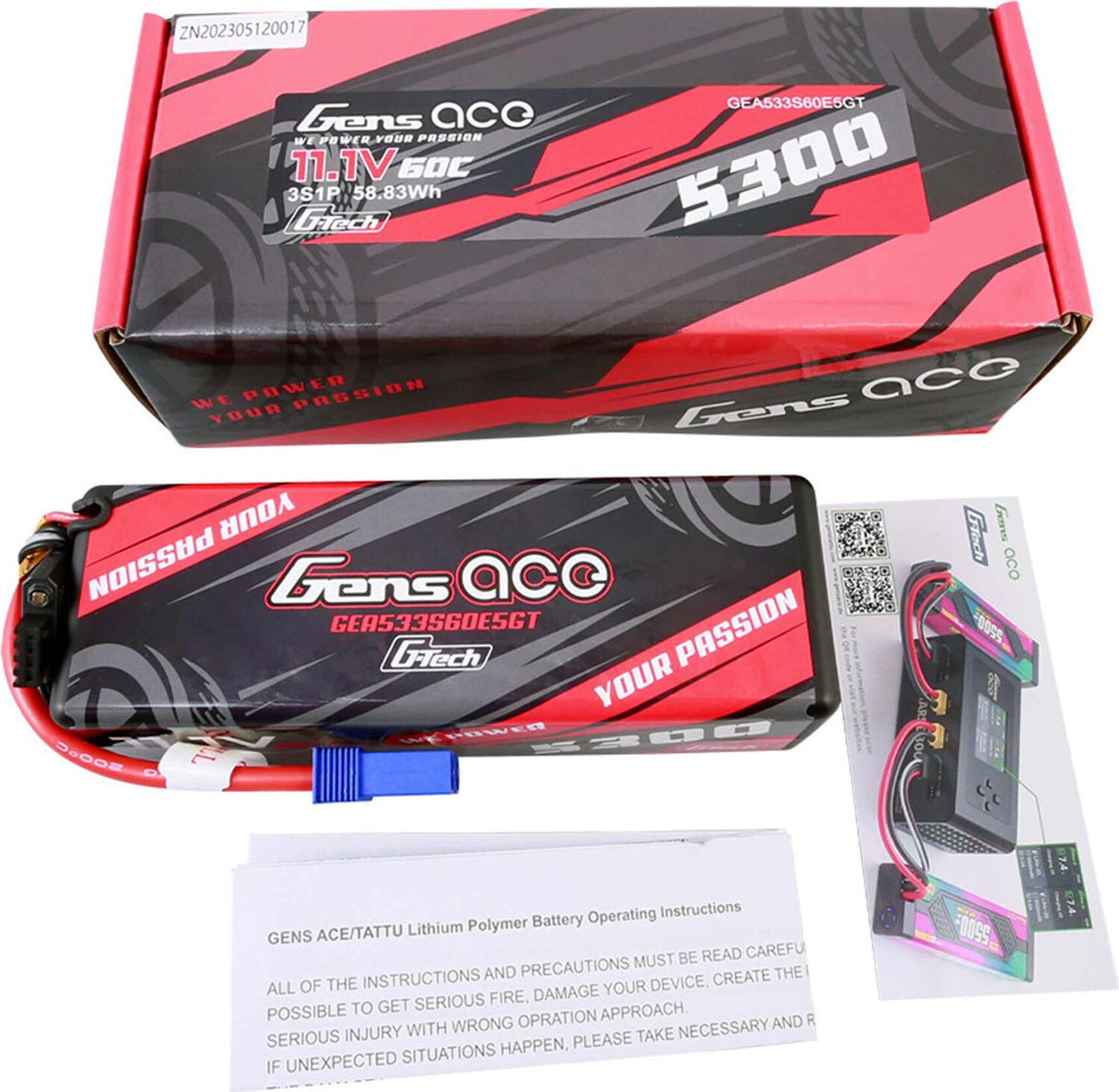 11.1V 5300mAh 3S 60C G-Tech Hardcase LiPo Battery: EC5