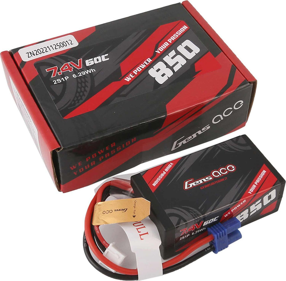7.4V 850mAh 2S 60C Hardcase LiPo Battery: EC2