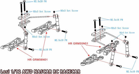 Anti-Roll Sway Bar Set, 1/12 Losi NASCAR Vehicles