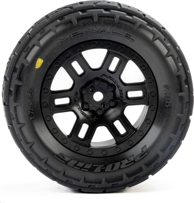 Menace Front/Rear Street Tires Mounted 12mm Black Split Six (2): ARRMA MINI KRATON