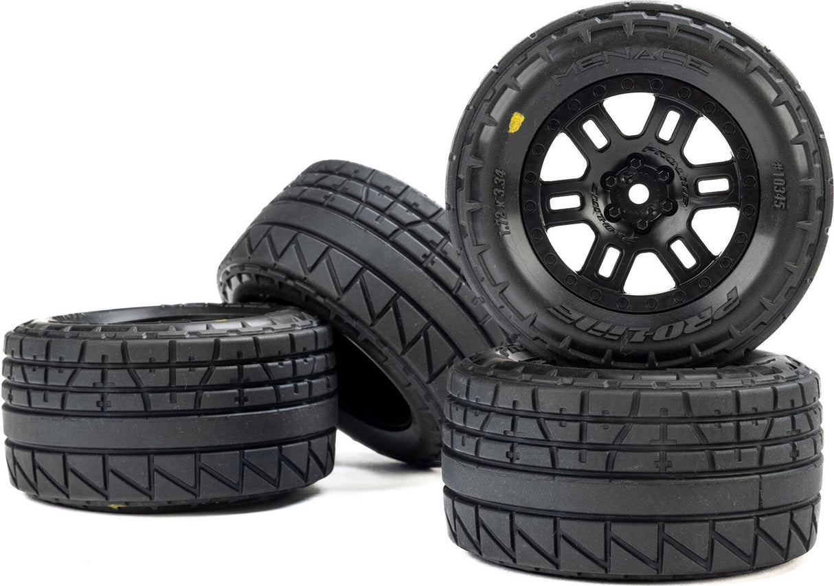 Menace Front/Rear Street Tires Mounted 12mm Black Split Six (2): ARRMA MINI KRATON