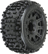 1/8 Badlands F/R 3.8" MT Tires Mounted 17mm Blk Raid (2)