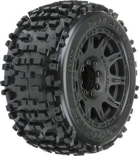 1/8 Badlands F/R 3.8" MT Tires Mounted 17mm Blk Raid (2)