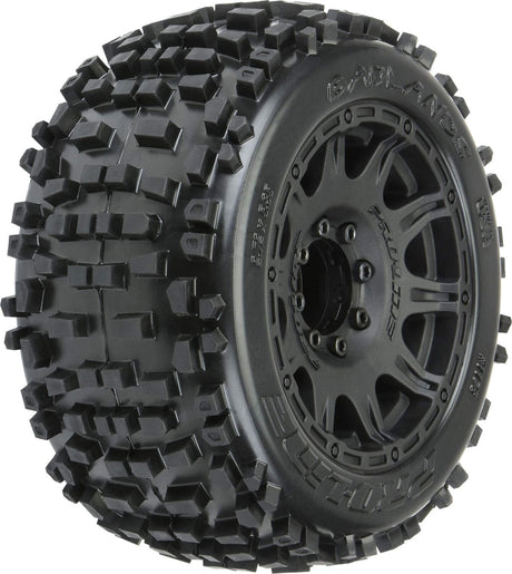 1/8 Badlands F/R 3.8" MT Tires Mounted 17mm Blk Raid (2)