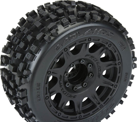 1/8 Badlands F/R 3.8" MT Tires Mounted 17mm Blk Raid (2)
