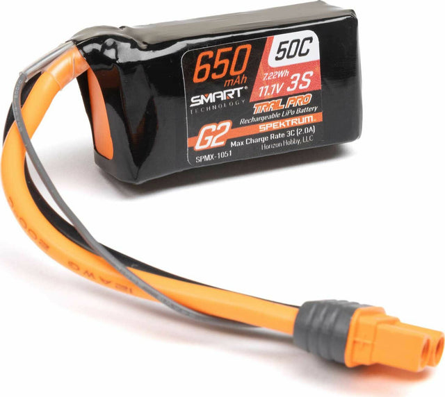 11.1V 650mAh 3S 50C Smart G2 Trail Pro LiPo Battery: IC2