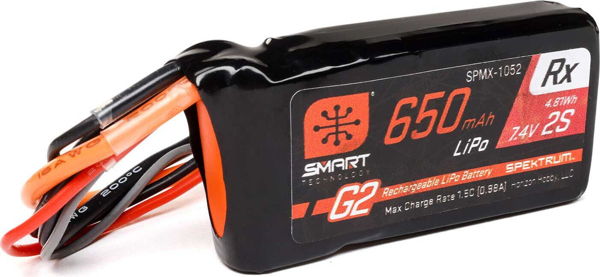 7.4V 650mAh 2S 15C Smart G2 Receiver LiPo Battery: IC3