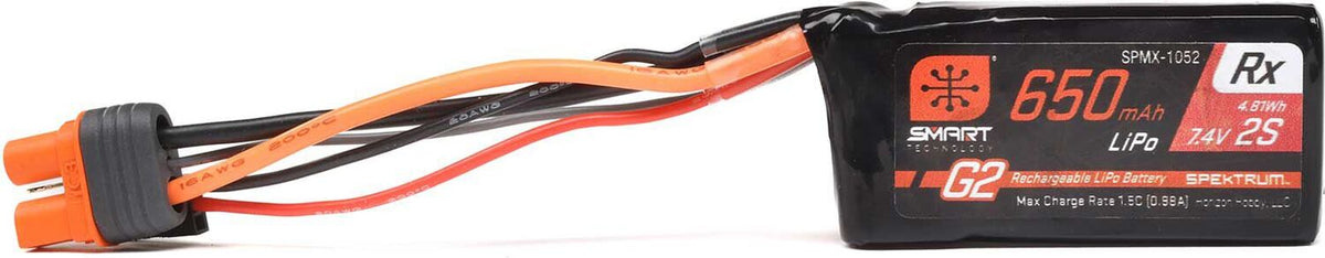 7.4V 650mAh 2S 15C Smart G2 Receiver LiPo Battery: IC3