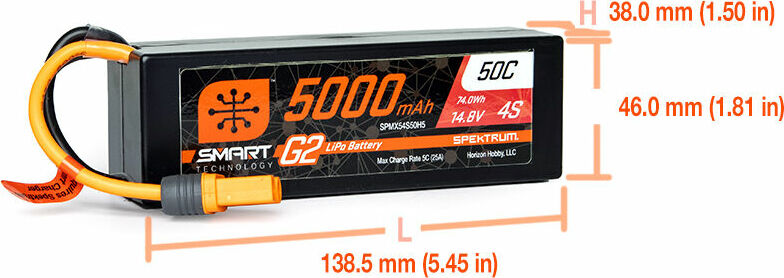 14.8V 5000mAh 4S 50C Smart G2 Hardcase LiPo Battery: IC5