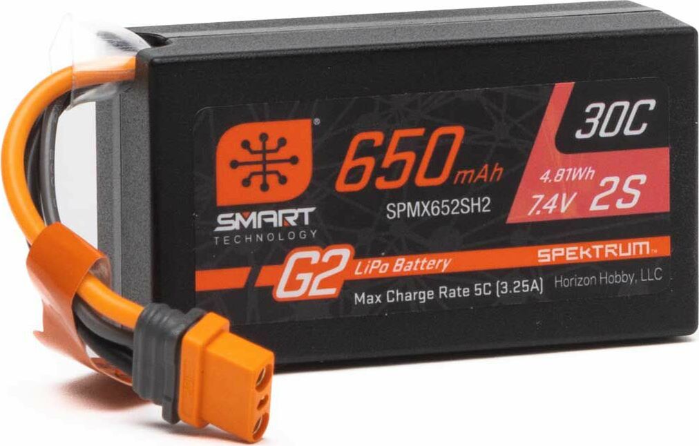 7.4V 650mAh 2S Smart G2 Hardcase 30C LiPo: IC2