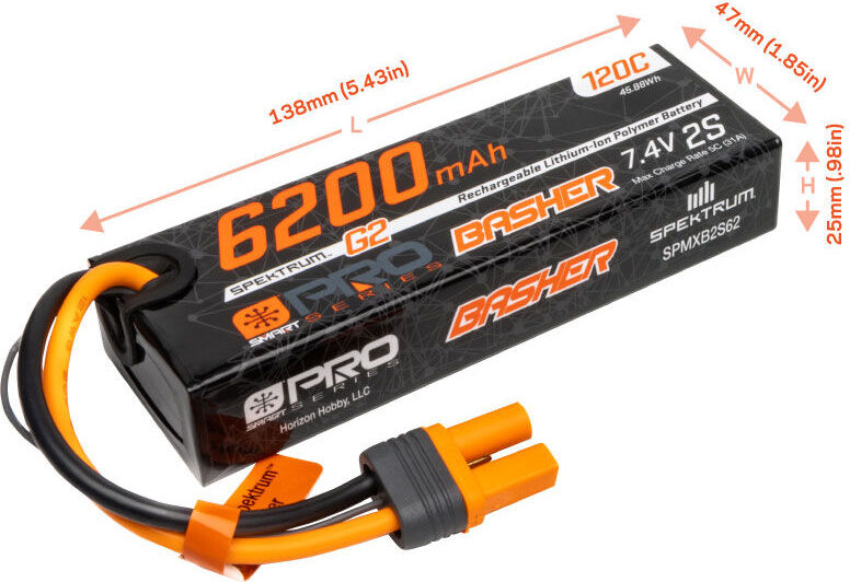 7.4V 6200mAh 2S 120C Smart G2 Pro Basher LiPo Battery: IC5